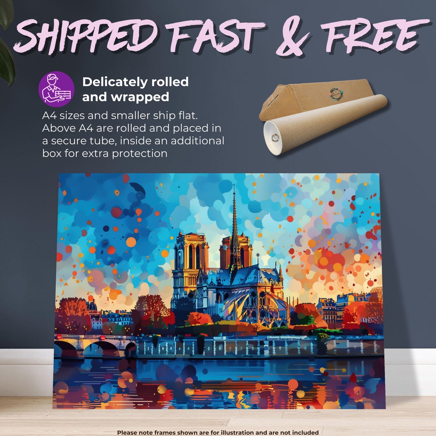 Notre Dame Paris Cityscape Poster Print. Abstract French Cathedral Wall Decor Painting Gift Colourful Watercolour France City Paint Splash - CanvasityCrafts - Free Shipping