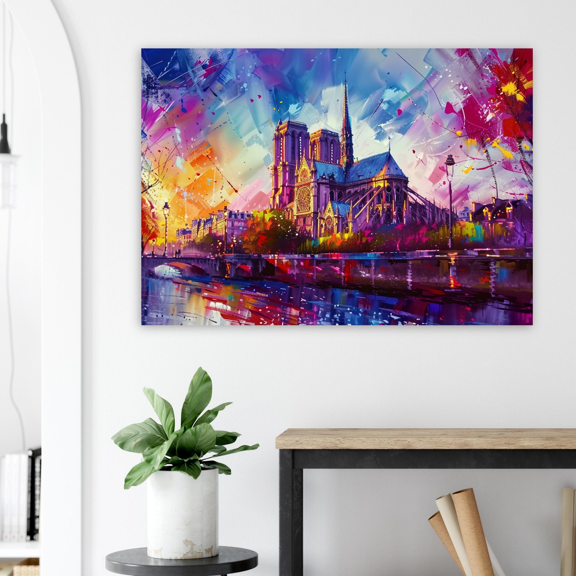 Notre Dame Paris Cityscape Poster Print. Abstract French Cathedral Wall Decor Painting Gift Colourful Watercolour France City Paint Splash - CanvasityCrafts - Free Shipping