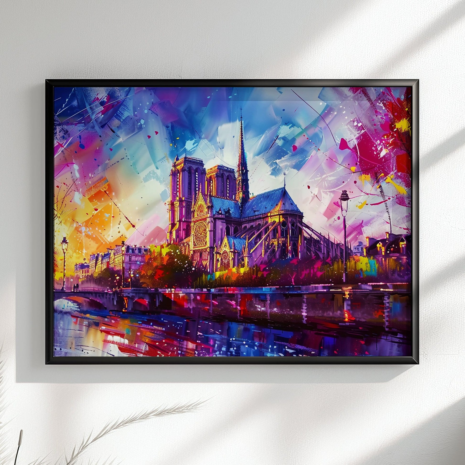 Notre Dame Paris Cityscape Poster Print. Abstract French Cathedral Wall Decor Painting Gift Colourful Watercolour France City Paint Splash - CanvasityCrafts - Free Shipping