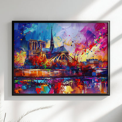 Notre Dame Paris Cityscape Poster Print. Abstract French Cathedral Wall Decor Painting Gift Colourful Watercolour France City Paint Splash - CanvasityCrafts - Free Shipping