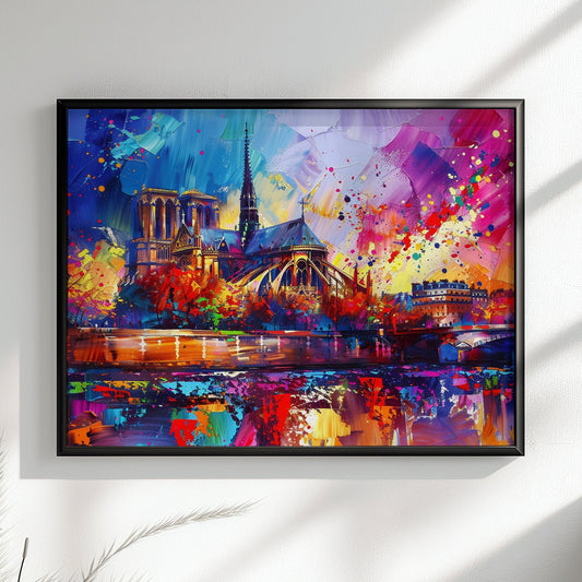 Notre Dame Paris Cityscape Poster Print. Abstract French Cathedral Wall Decor Painting Gift Colourful Watercolour France City Paint Splash - CanvasityCrafts - Free Shipping