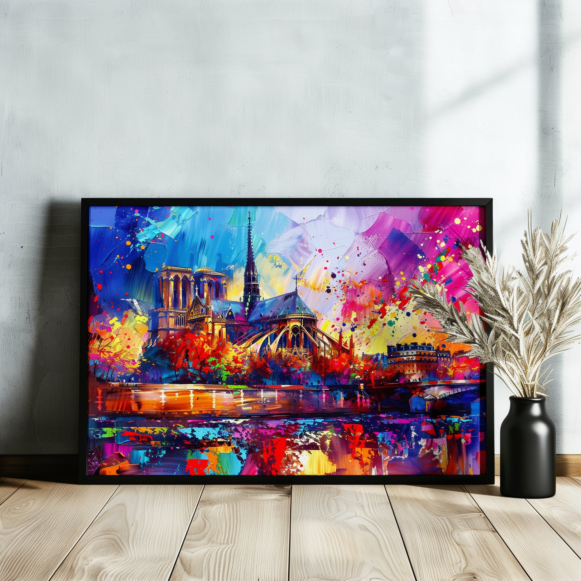 Notre Dame Paris Cityscape Poster Print. Abstract French Cathedral Wall Decor Painting Gift Colourful Watercolour France City Paint Splash - CanvasityCrafts - Free Shipping