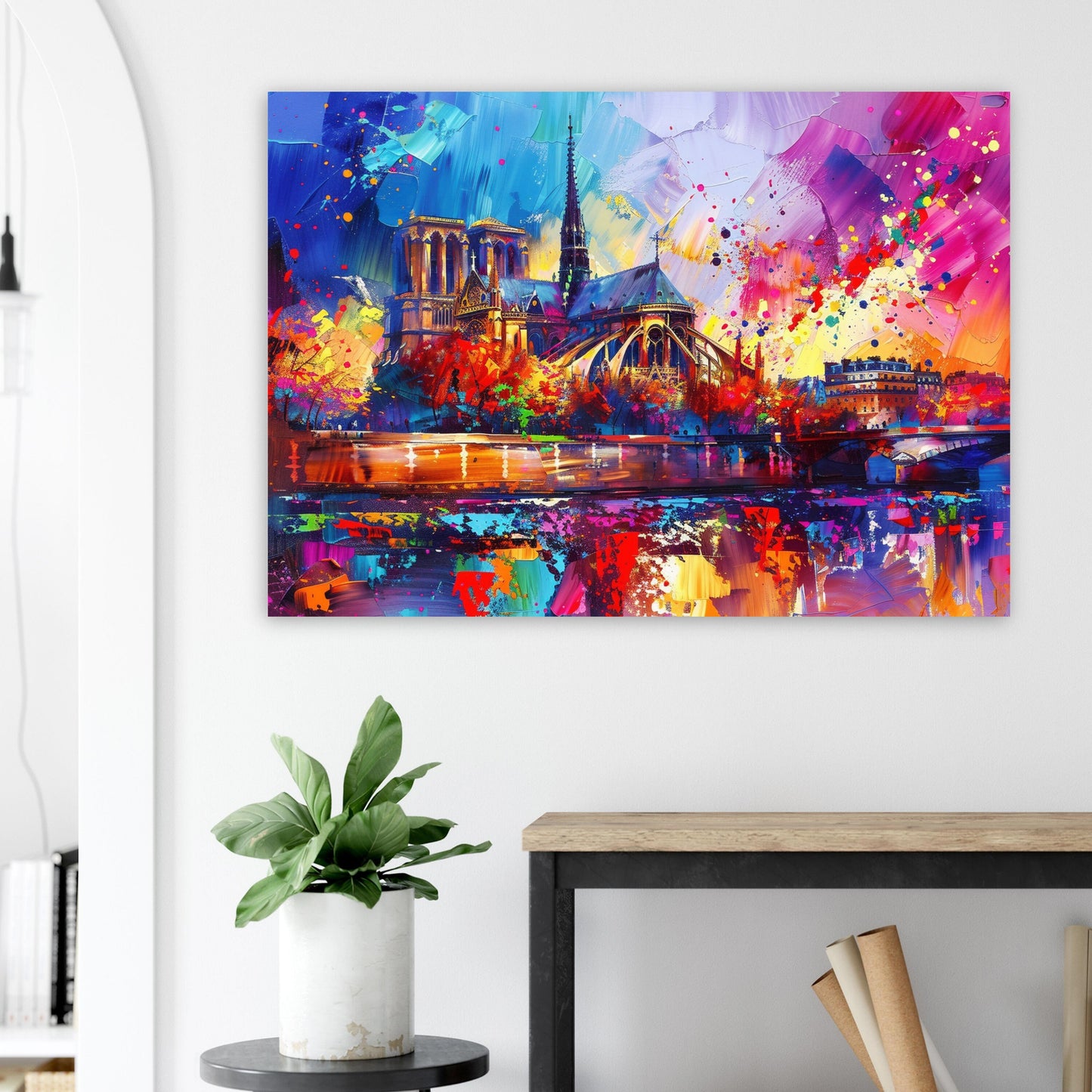 Notre Dame Paris Cityscape Poster Print. Abstract French Cathedral Wall Decor Painting Gift Colourful Watercolour France City Paint Splash - CanvasityCrafts - Free Shipping