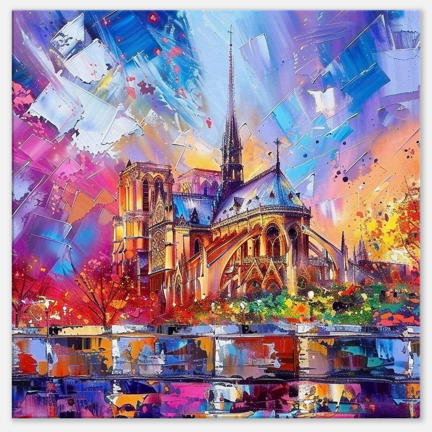 Notre Dame Paris Cityscape Canvas Print. Abstract French Cathedral Wall Decor Painting Gift Colourful Watercolour France City Paint Splash - CanvasityCrafts - Free Shipping