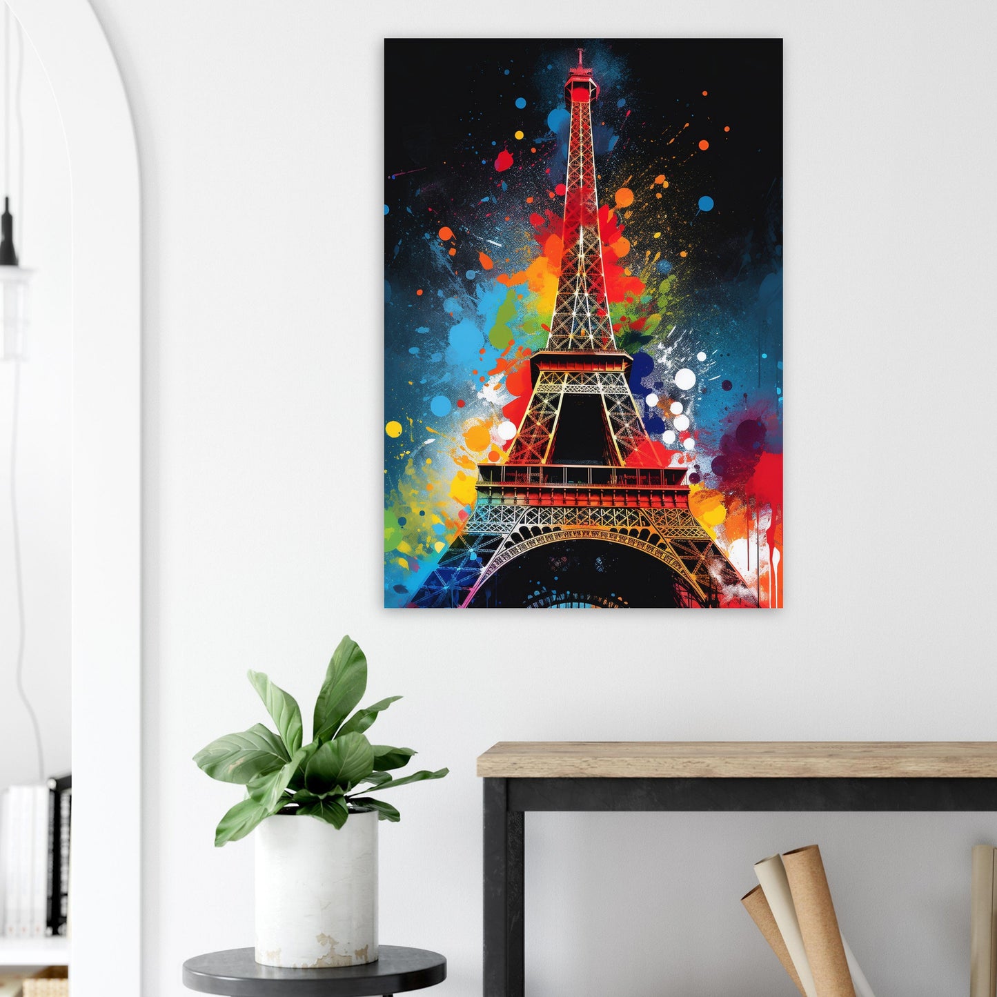 Eiffel Tower Paris Cityscape Poster Print. Abstract French Skyline Wall Decor Painting Gift Colourful Watercolour France City Paint Splash - CanvasityCrafts - Free Shipping