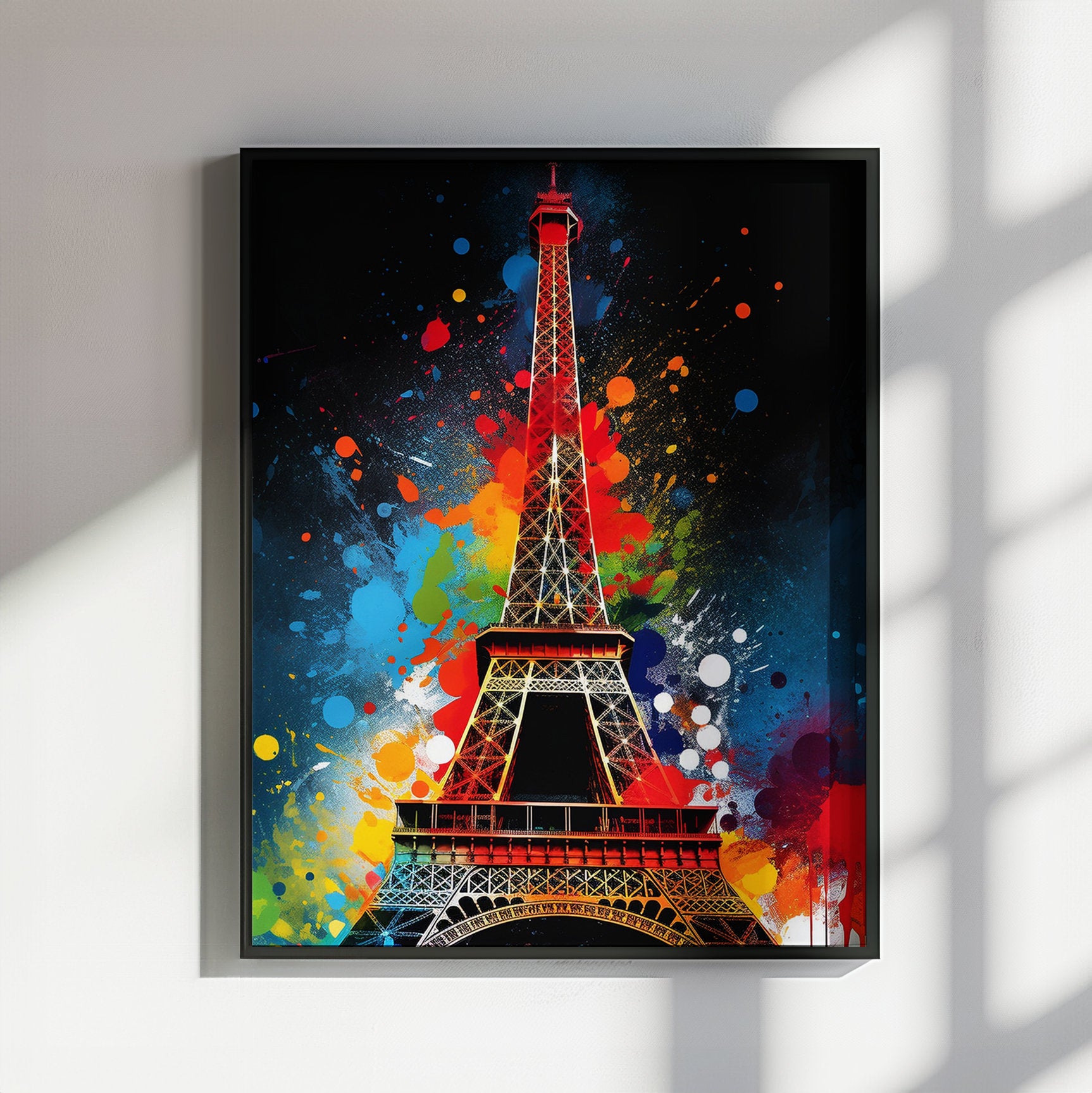 Eiffel Tower Paris Cityscape Poster Print. Abstract French Skyline Wall Decor Painting Gift Colourful Watercolour France City Paint Splash - CanvasityCrafts - Free Shipping