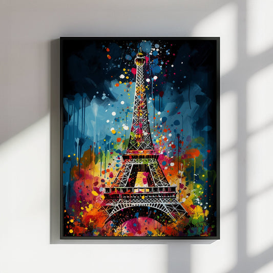 Eiffel Tower Paris Cityscape Poster Print. Abstract French Skyline Wall Decor Painting Gift Colourful Watercolour France City Paint Splash - CanvasityCrafts - Free Shipping