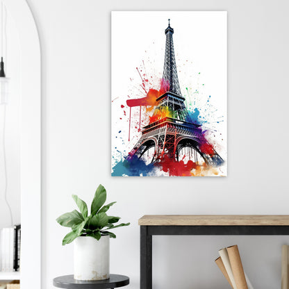 Eiffel Tower Paris Cityscape Poster Print. Abstract French Skyline Wall Decor Painting Gift Colourful Watercolour France City Paint Splash - CanvasityCrafts - Free Shipping