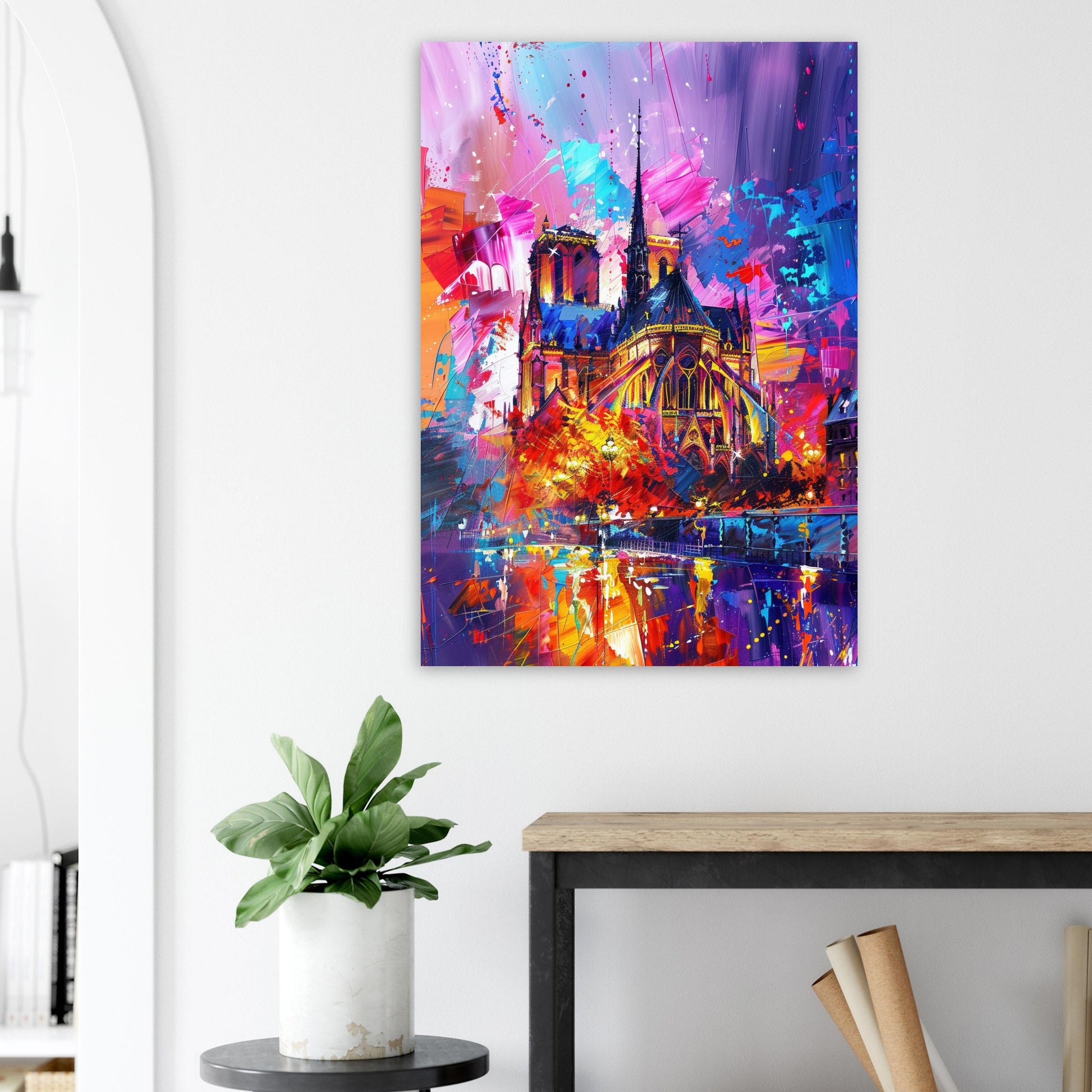 Notre Dame Paris Cityscape Poster Print. Abstract French Cathedral Wall Decor Painting Gift Colourful Watercolour France City Paint Splash - CanvasityCrafts - Free Shipping