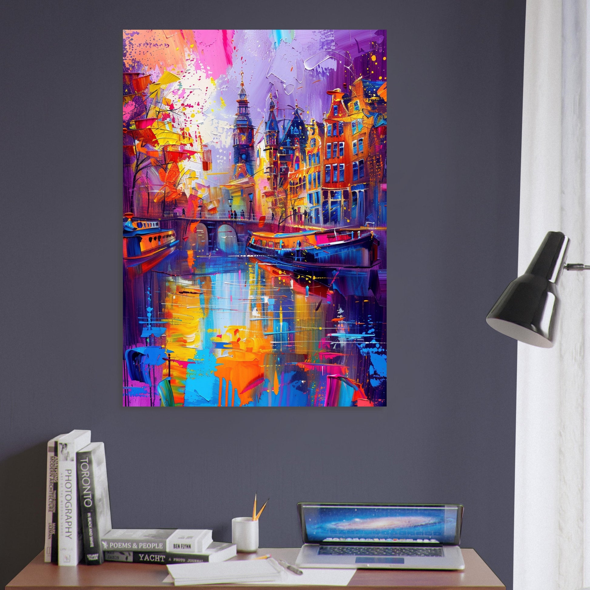 Amsterdam Canals Poster Print. Abstract Grachtengordel Cityscape Netherlands Travel Wall Decor Painting Gift Colourful Watercolor Dutch City - CanvasityCrafts - Free Shipping