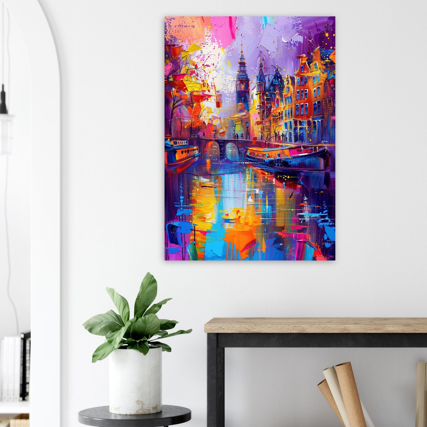 Amsterdam Canals Poster Print. Abstract Grachtengordel Cityscape Netherlands Travel Wall Decor Painting Gift Colourful Watercolor Dutch City - CanvasityCrafts - Free Shipping