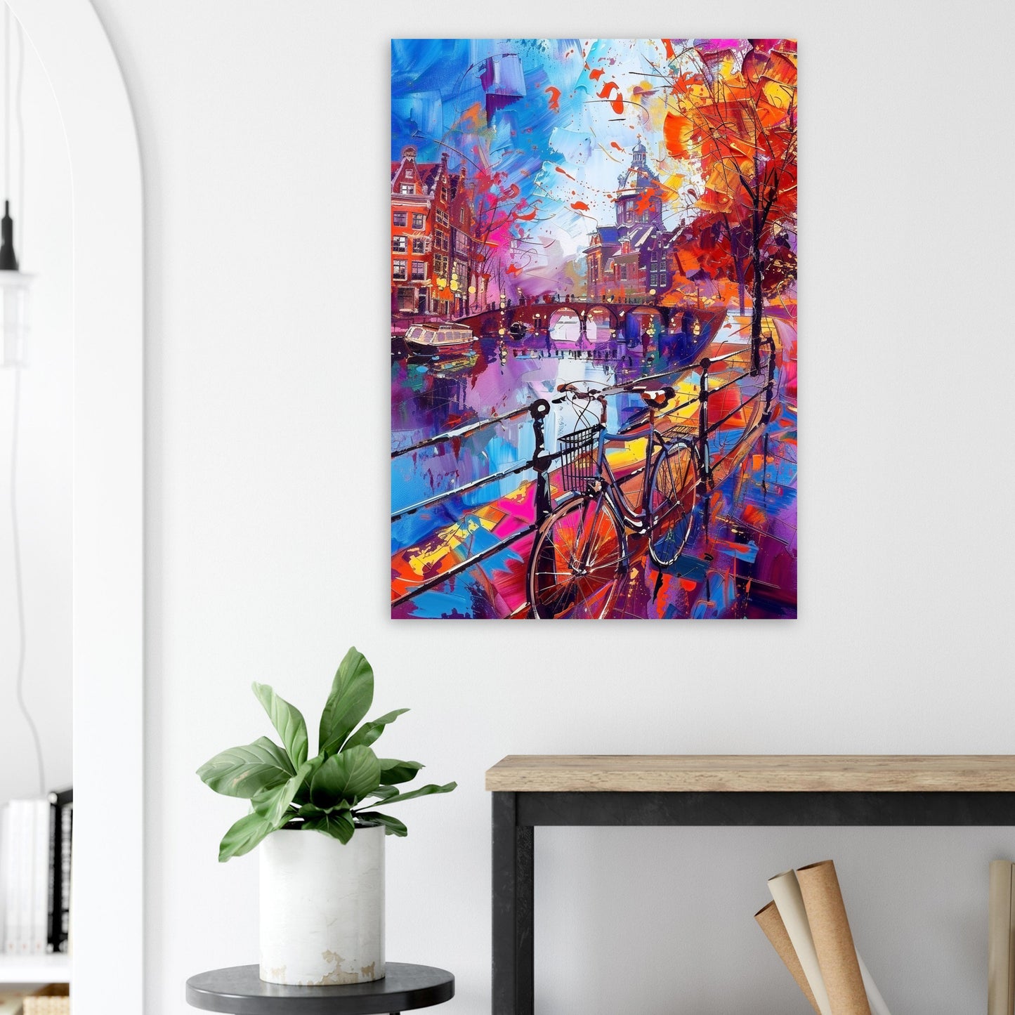 Abstract Amsterdam Canals Poster Print. Grachtengordel Cityscape Netherlands Travel Wall Decor Painting Gift Colourful Watercolor Dutch City - CanvasityCrafts - Free Shipping