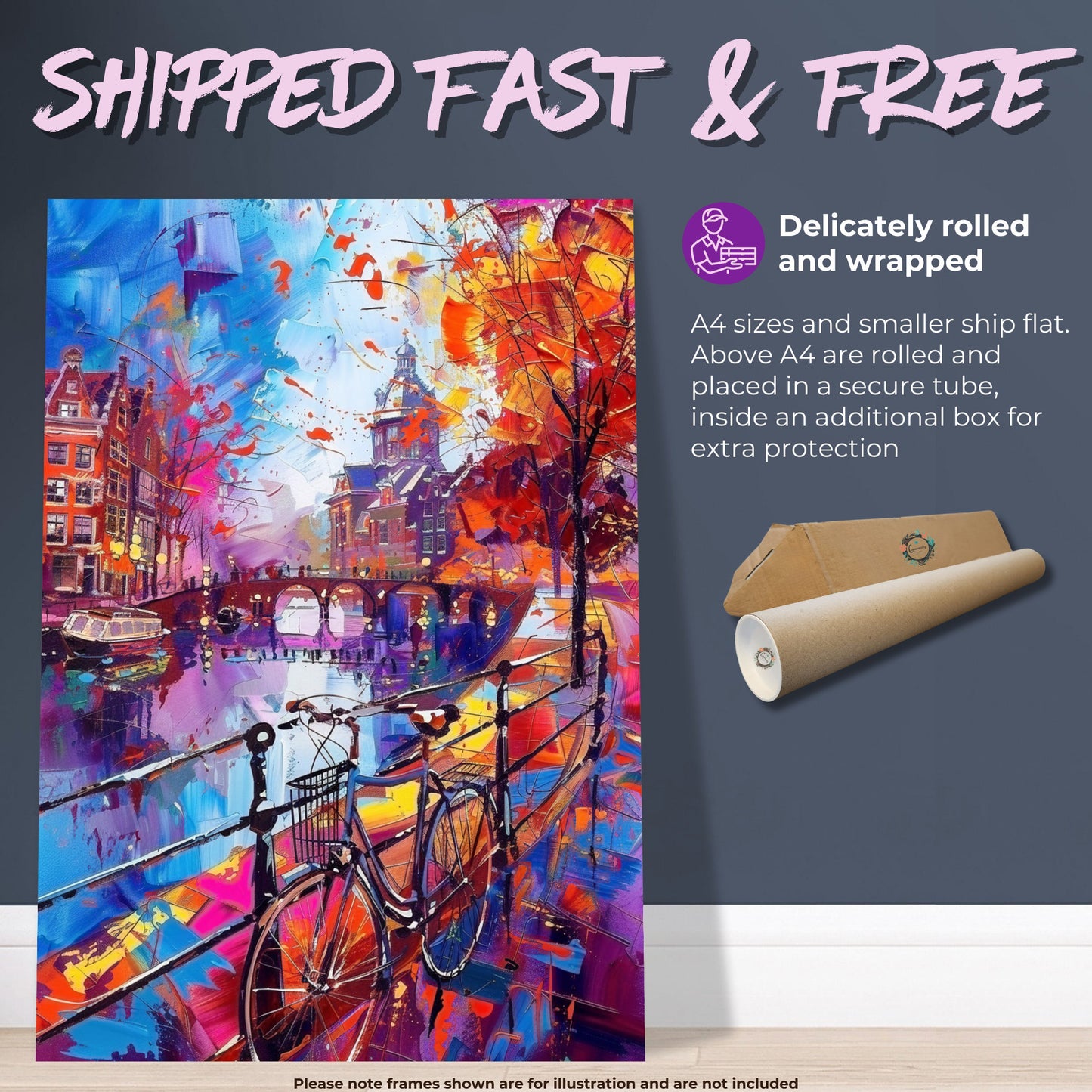 Abstract Amsterdam Canals Poster Print. Grachtengordel Cityscape Netherlands Travel Wall Decor Painting Gift Colourful Watercolor Dutch City - CanvasityCrafts - Free Shipping