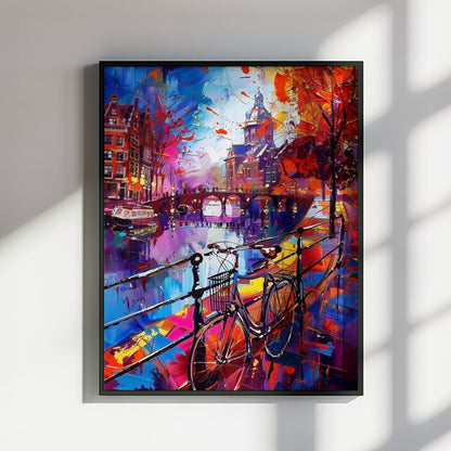 Abstract Amsterdam Canals Poster Print. Grachtengordel Cityscape Netherlands Travel Wall Decor Painting Gift Colourful Watercolor Dutch City - CanvasityCrafts - Free Shipping