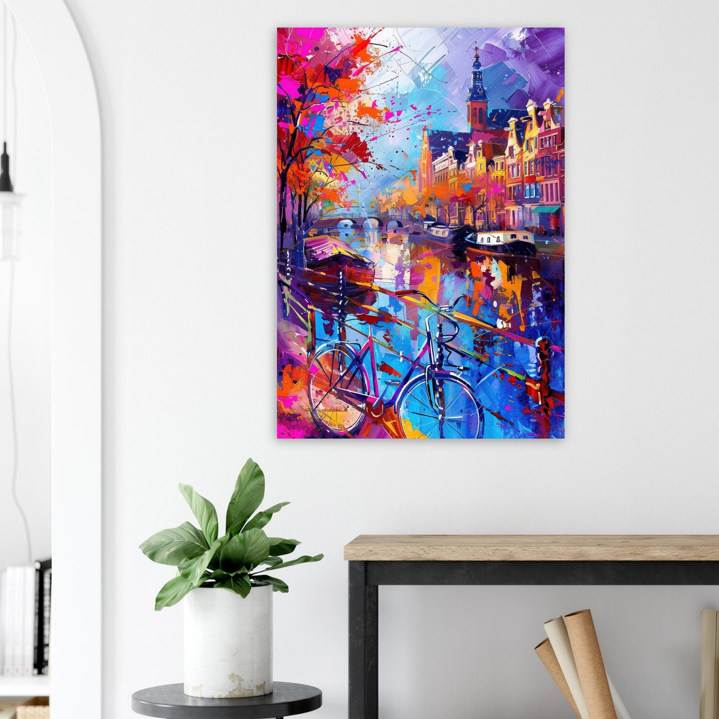 Abstract Amsterdam Canals Poster Print. Grachtengordel Cityscape Netherlands Travel Wall Decor Painting Gift Colourful Watercolor Dutch City - CanvasityCrafts - Free Shipping