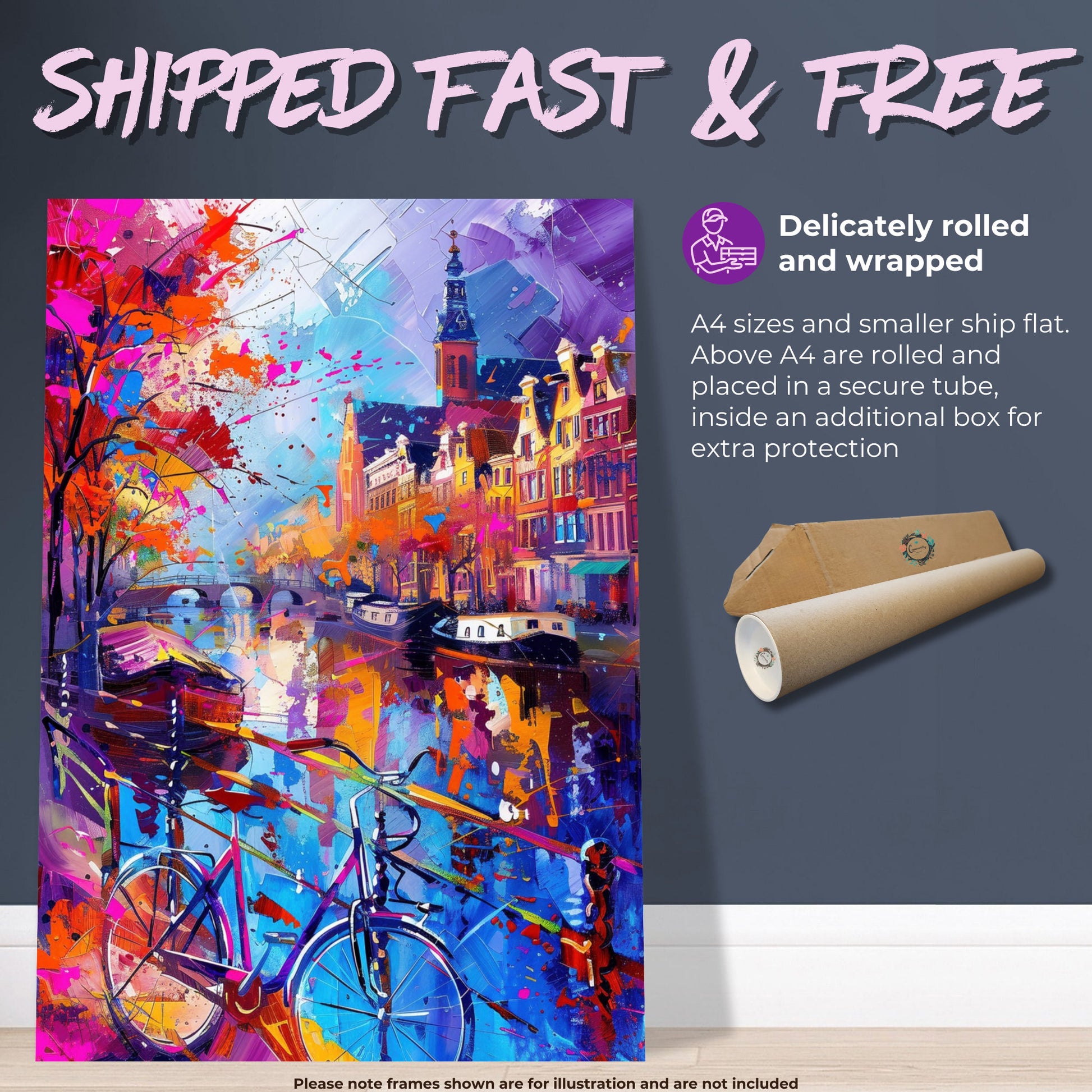 Abstract Amsterdam Canals Poster Print. Grachtengordel Cityscape Netherlands Travel Wall Decor Painting Gift Colourful Watercolor Dutch City - CanvasityCrafts - Free Shipping