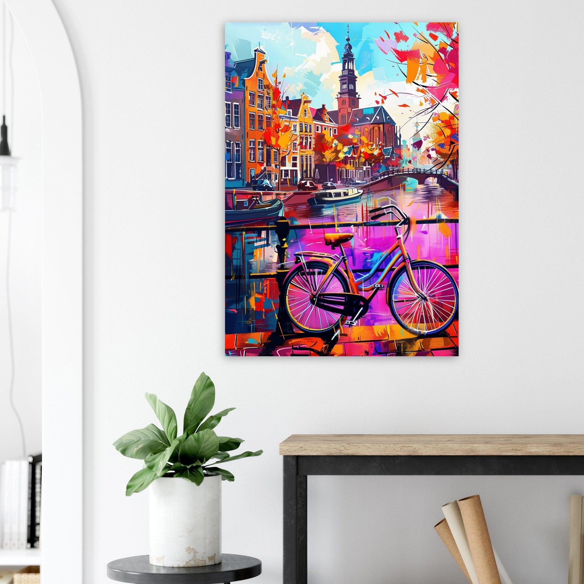 Abstract Amsterdam Canals Poster Print. Grachtengordel Cityscape Netherlands Travel Wall Decor Painting Gift Colourful Watercolor Dutch City - CanvasityCrafts - Free Shipping