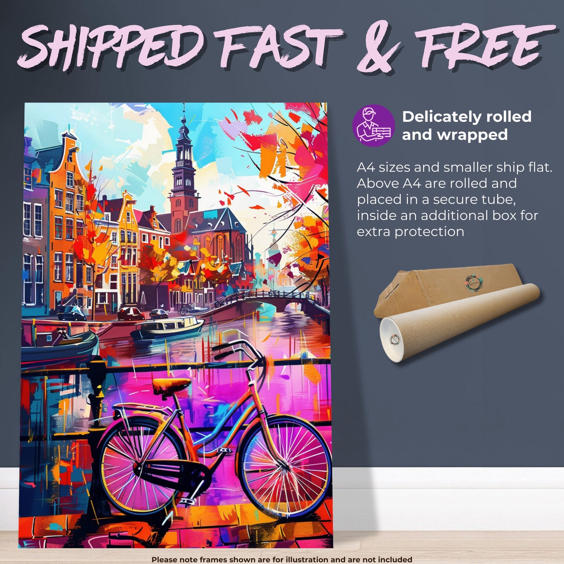 Abstract Amsterdam Canals Poster Print. Grachtengordel Cityscape Netherlands Travel Wall Decor Painting Gift Colourful Watercolor Dutch City - CanvasityCrafts - Free Shipping