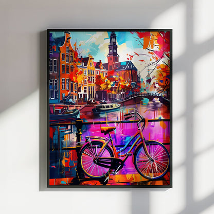 Abstract Amsterdam Canals Poster Print. Grachtengordel Cityscape Netherlands Travel Wall Decor Painting Gift Colourful Watercolor Dutch City - CanvasityCrafts - Free Shipping