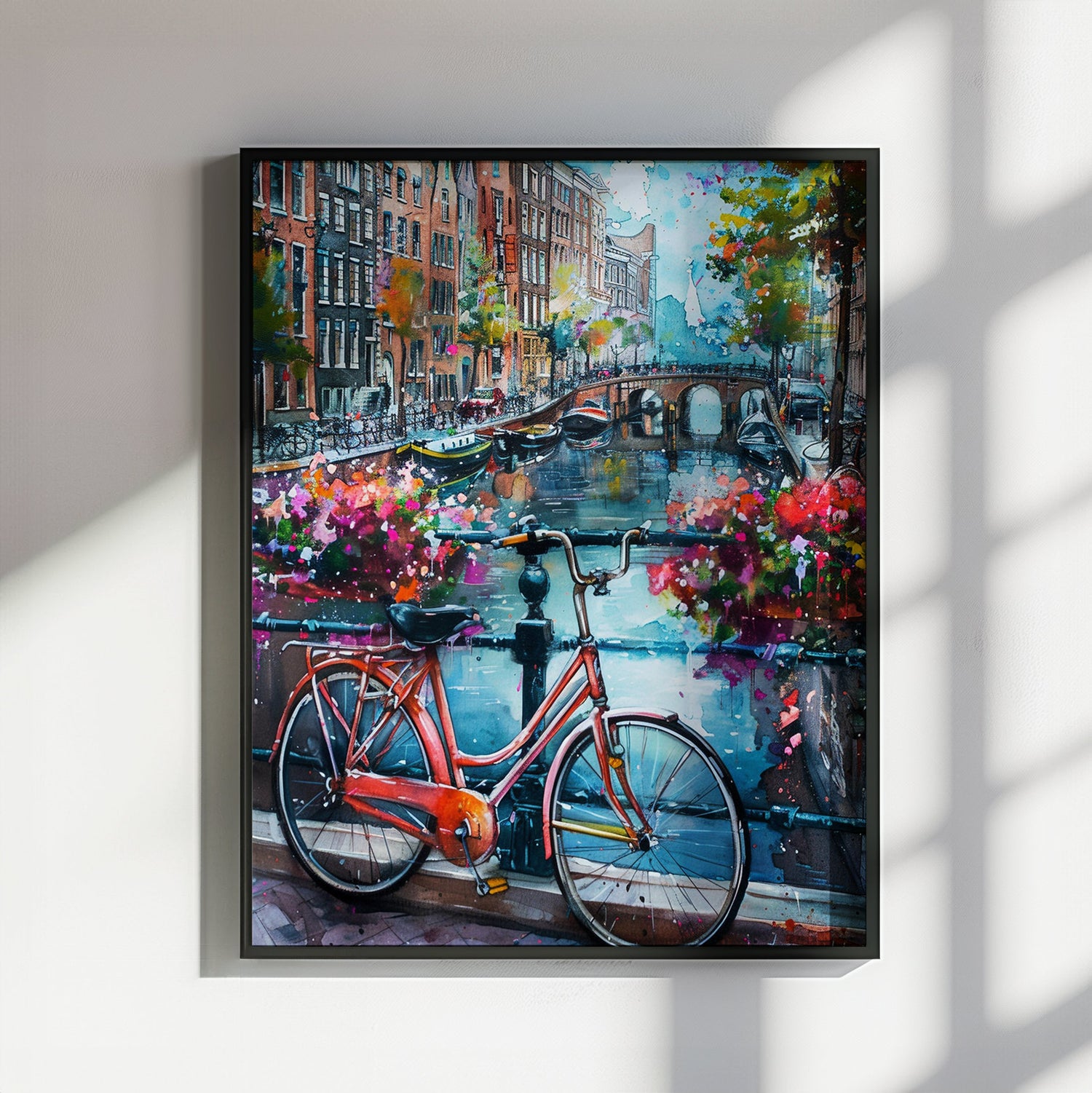 Watercolour Amsterdam Canals Poster Print. Grachtengordel Cityscape Netherlands Travel Wall Decor Painting Gift Colorful Abstract Dutch City - CanvasityCrafts - Free Shipping