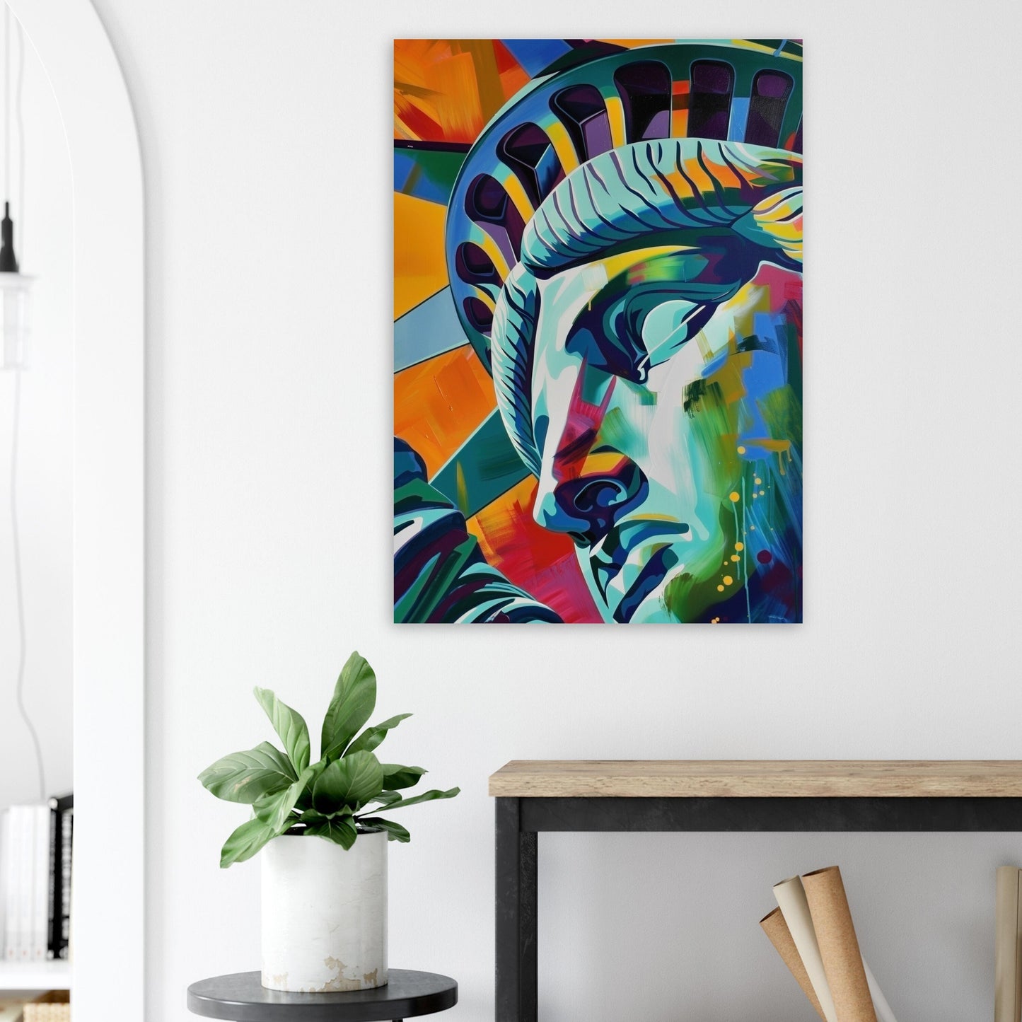 Statue of Liberty Close Up New York City Poster Print Watercolor Painting Paint Splash Cityscape Abstract Travel Gift Manhattan America USA - CanvasityCrafts - Free Shipping