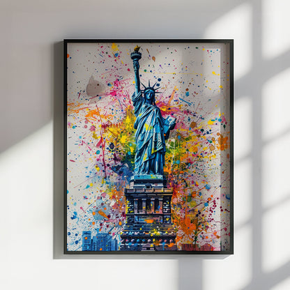 Statue of Liberty New York City Poster Print Street Art Graffiti Painting Paint Splash Cityscape Abstract Travel Gift Manhattan America USA - CanvasityCrafts - Free Shipping