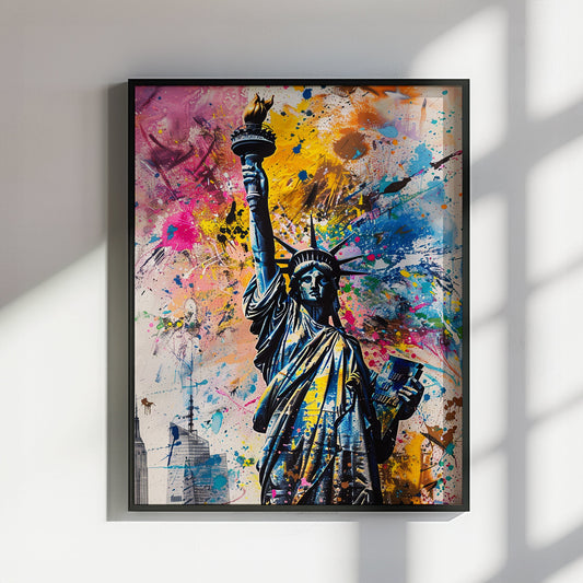 Statue of Liberty New York City Poster Print Street Art Graffiti Painting Paint Splash Cityscape Abstract Travel Gift Manhattan America USA - CanvasityCrafts - Free Shipping