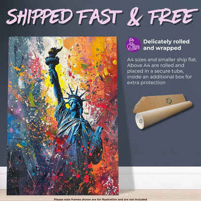 Statue of Liberty New York City Poster Print Street Art Graffiti Painting Paint Splash Cityscape Abstract Travel Gift Manhattan America USA - CanvasityCrafts - Free Shipping