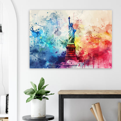 Paint Splash Statue of Liberty Poster Print. New York Skyline, American Cityscape Wall Decor Gift Colourful Watercolour USA City Abstract - CanvasityCrafts - Free Shipping