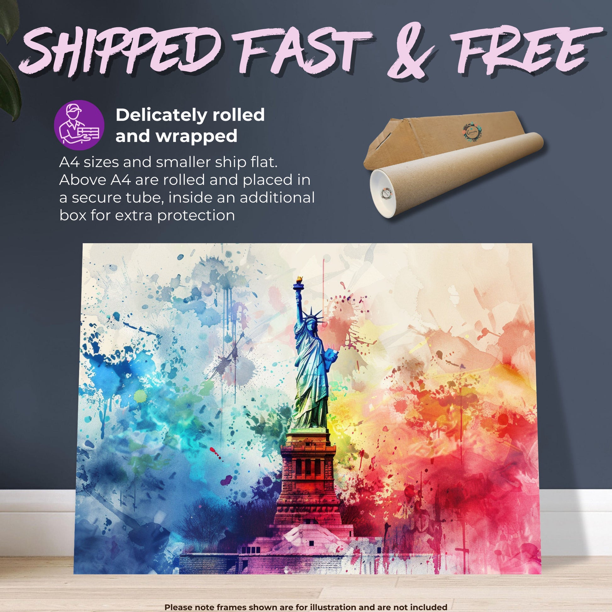 Paint Splash Statue of Liberty Poster Print. New York Skyline, American Cityscape Wall Decor Gift Colourful Watercolour USA City Abstract - CanvasityCrafts - Free Shipping