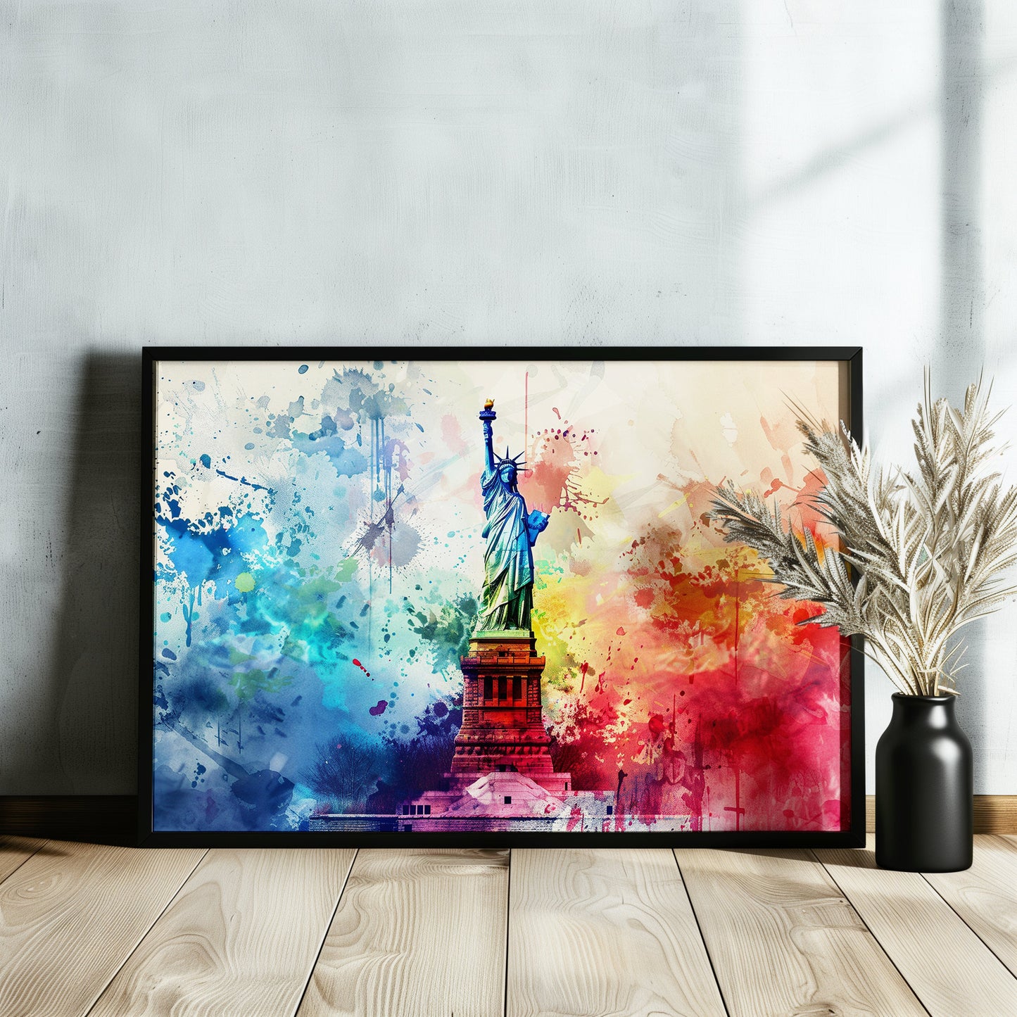 Paint Splash Statue of Liberty Poster Print. New York Skyline, American Cityscape Wall Decor Gift Colourful Watercolour USA City Abstract - CanvasityCrafts - Free Shipping