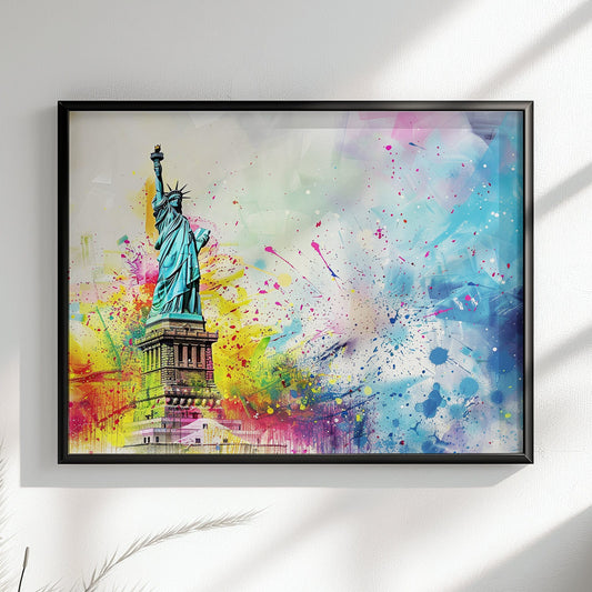 Paint Splash Statue of Liberty Poster Print. New York Skyline, American Cityscape Wall Decor Gift Colourful Watercolour USA City Abstract - CanvasityCrafts - Free Shipping