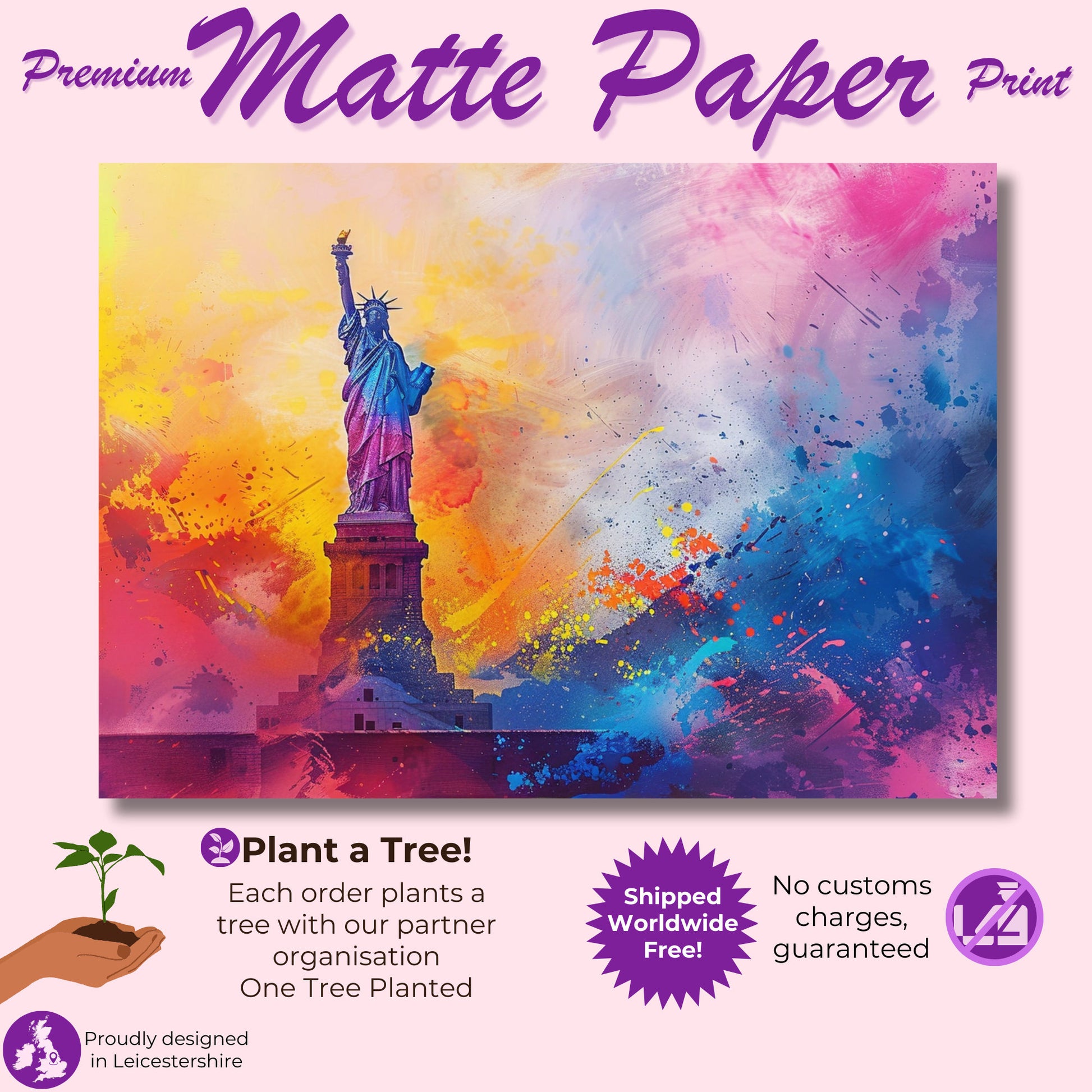 Abstract Statue of Liberty Poster Print. New York Skyline, American Cityscape Wall Decor Gift Colourful Watercolour USA City Paint Splash - CanvasityCrafts - Free Shipping