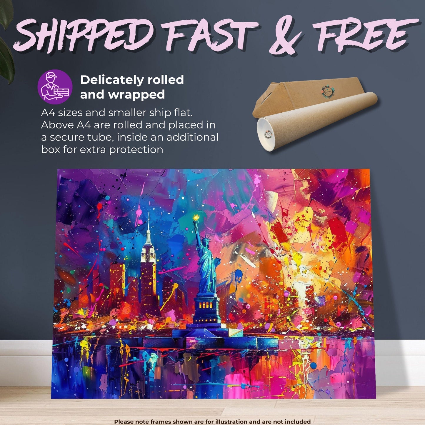 New York Skyline Statue of Liberty Poster Print. Abstract American Cityscape Wall Decor Gift Colourful Watercolour USA City Paint Splash - CanvasityCrafts - Free Shipping