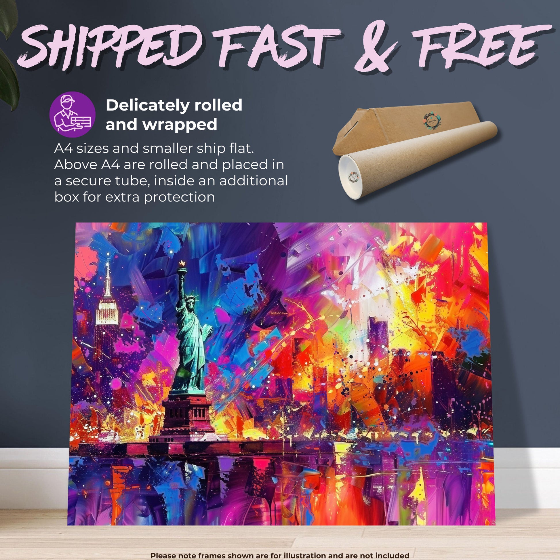 New York Skyline Statue of Liberty Poster Print. Abstract American Cityscape Wall Decor Gift Colourful Watercolour USA City Paint Splash - CanvasityCrafts - Free Shipping