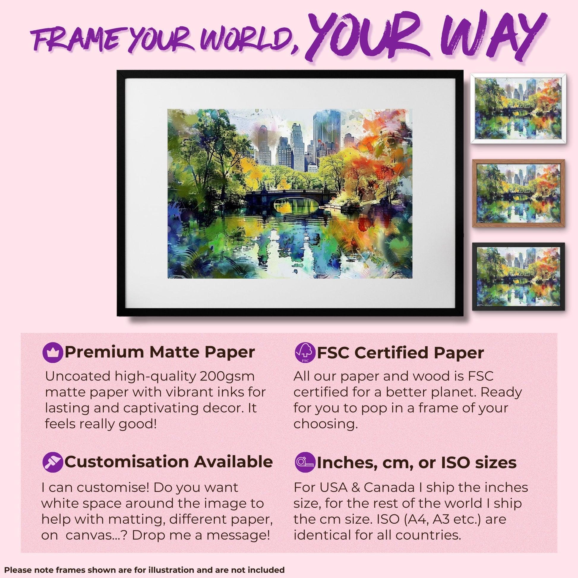 Central Park New York Poster Print. American Cityscape, Manhattan Skyline, USA Travel Poster, Unframed Abstract Manhattan Watercolor - CanvasityCrafts - Free Shipping