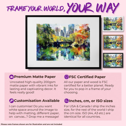 Central Park New York Poster Print. American Cityscape, Manhattan Skyline, USA Travel Poster, Unframed Abstract Manhattan Watercolor - CanvasityCrafts - Free Shipping