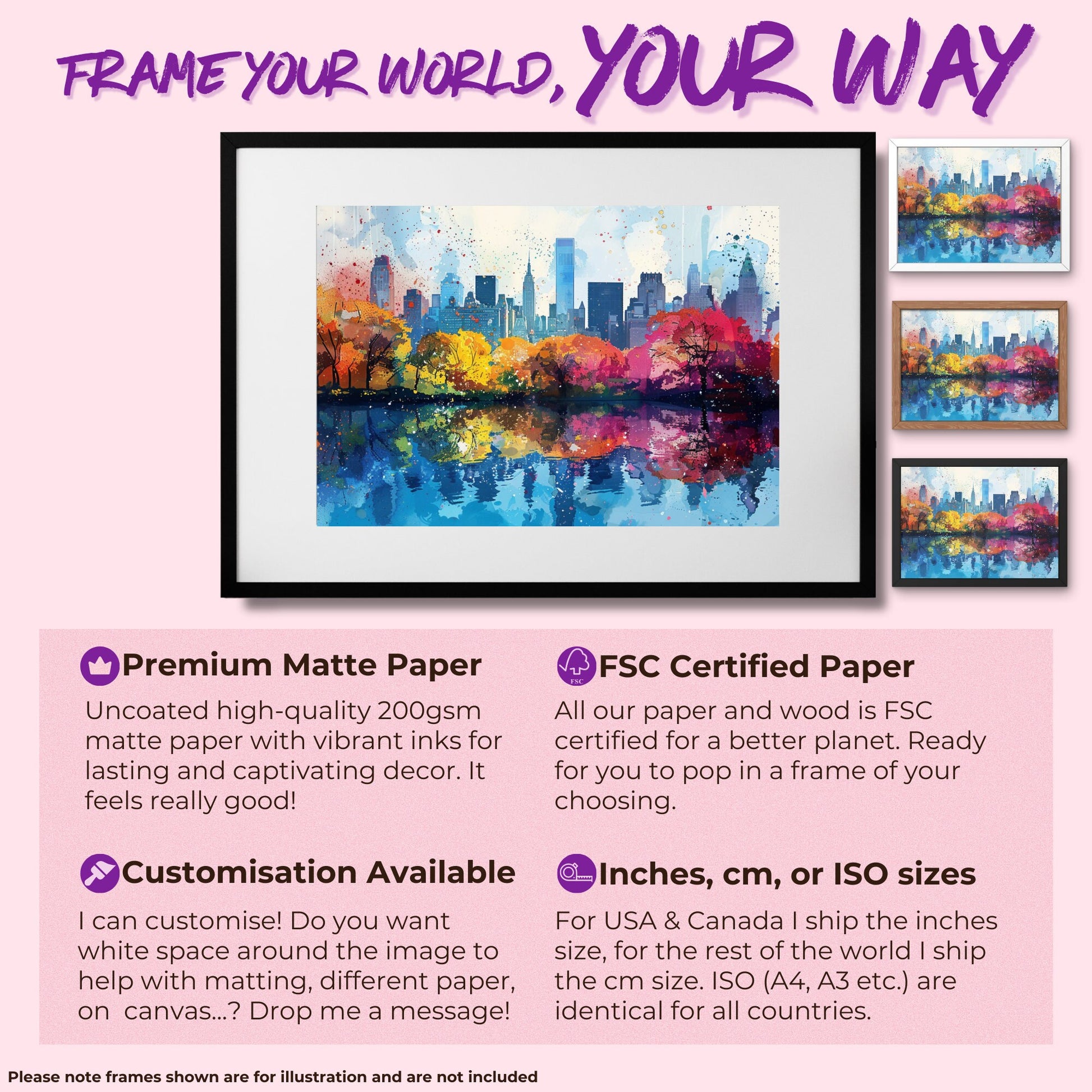 Paint Splash New York Poster Skyline Print. American Cityscape, Manhattan Central Park, USA Travel Poster, Unframed Abstract Watercolor - CanvasityCrafts - Free Shipping