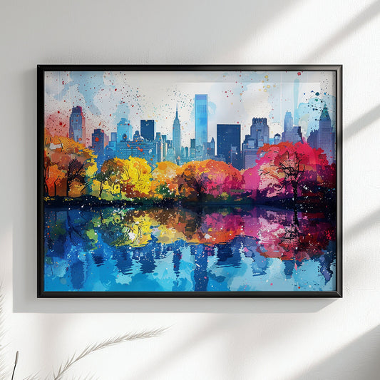 Paint Splash New York Poster Skyline Print. American Cityscape, Manhattan Central Park, USA Travel Poster, Unframed Abstract Watercolor - CanvasityCrafts - Free Shipping