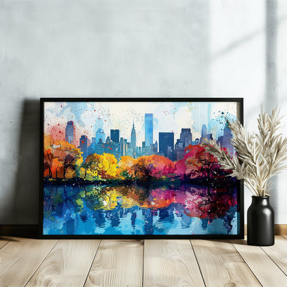 Paint Splash New York Poster Skyline Print. American Cityscape, Manhattan Central Park, USA Travel Poster, Unframed Abstract Watercolor - CanvasityCrafts - Free Shipping