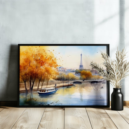 Watercolour Paris France Eiffel Tower River Siene Canvas / Poster Print. French Cityscape Travel Wall Decor Abstract Watercolor Autumn Gifts - CanvasityCrafts - Free Shipping