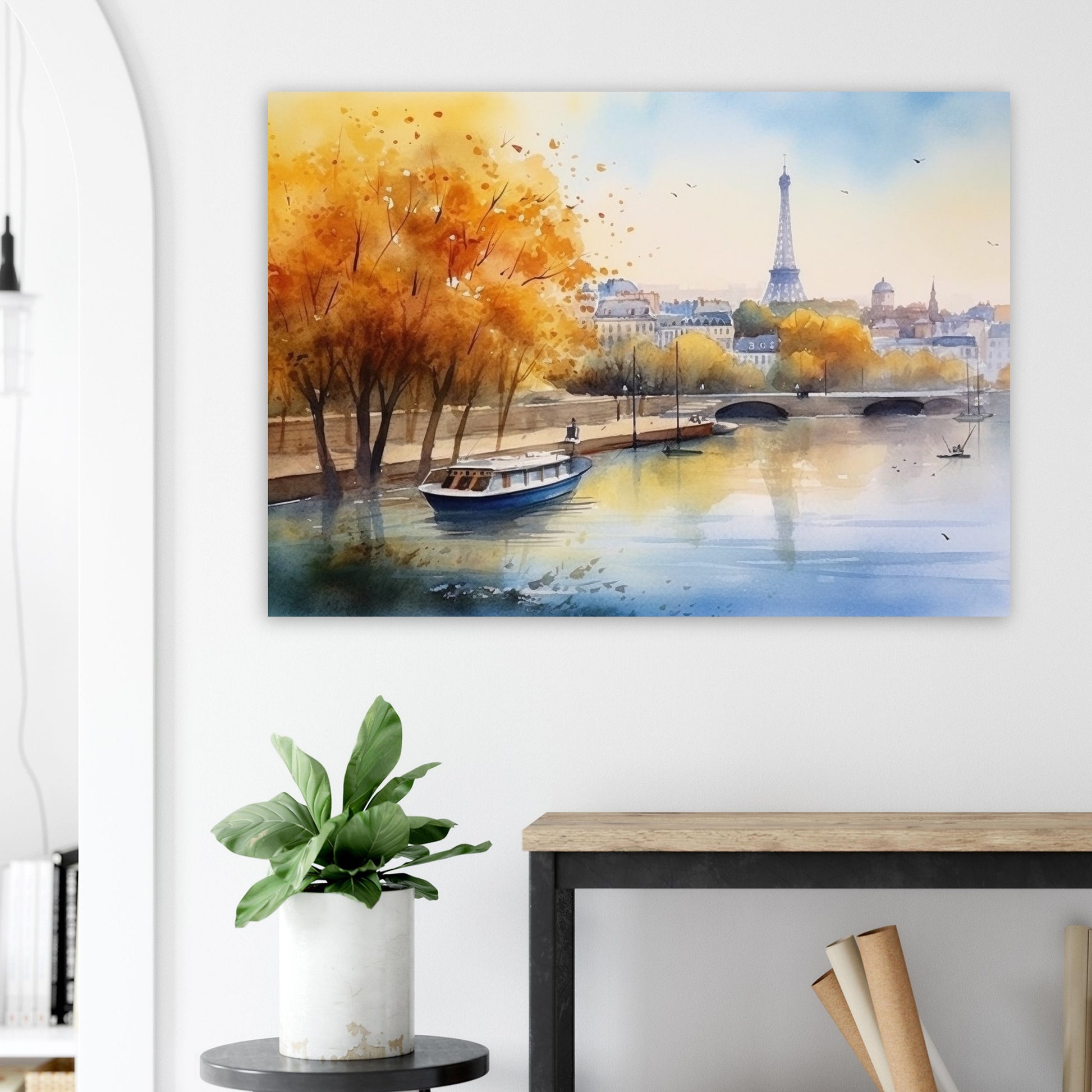 Watercolour Paris France Eiffel Tower River Siene Canvas / Poster Print. French Cityscape Travel Wall Decor Abstract Watercolor Autumn Gifts - CanvasityCrafts - Free Shipping