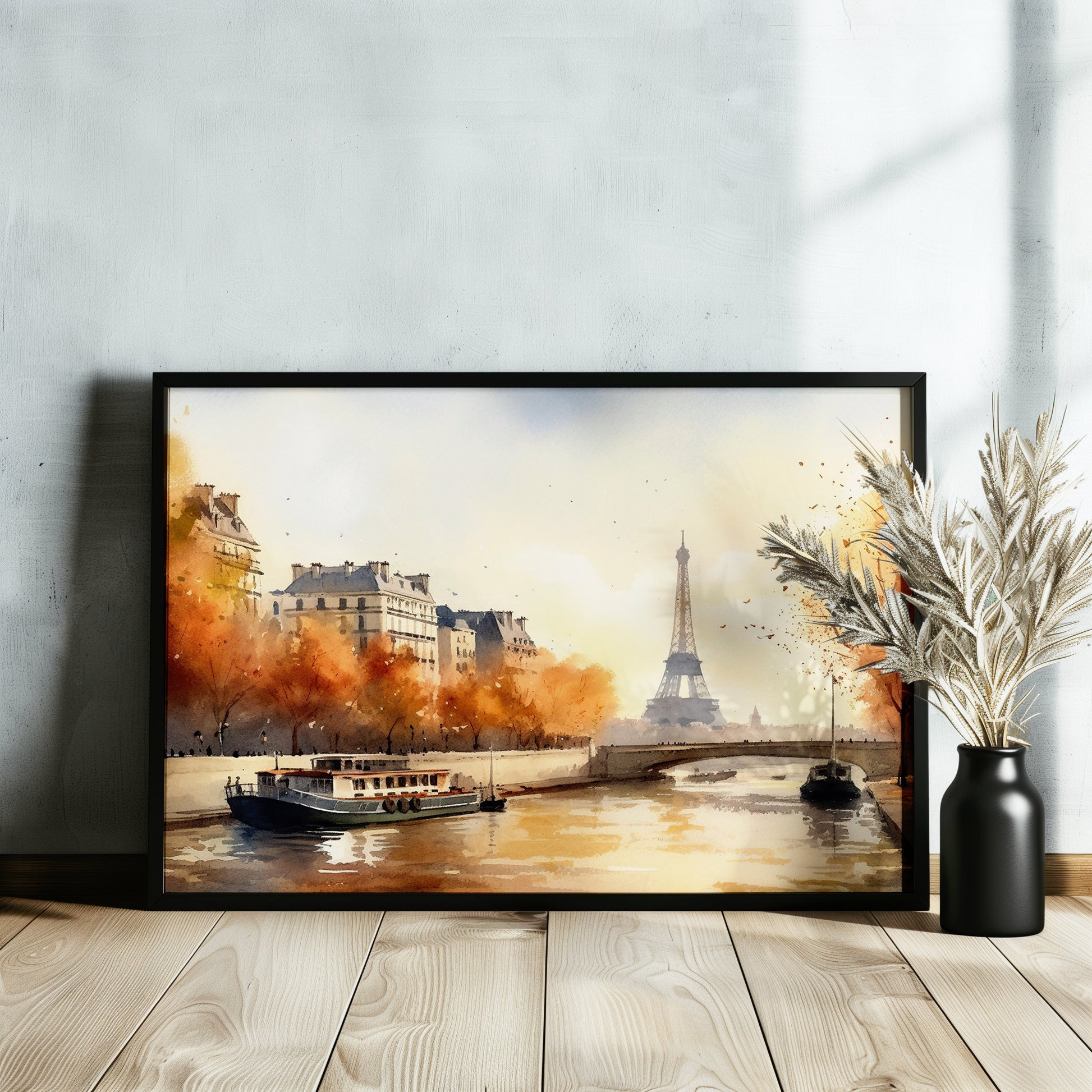 Watercolour Paris France Eiffel Tower River Siene Canvas / Poster Print. French Cityscape Travel Wall Decor Abstract Watercolor Autumn Gifts - CanvasityCrafts - Free Shipping