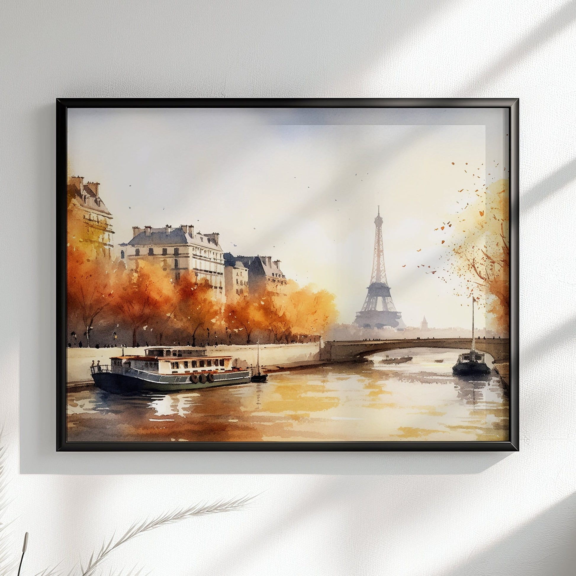 Watercolour Paris France Eiffel Tower River Siene Canvas / Poster Print. French Cityscape Travel Wall Decor Abstract Watercolor Autumn Gifts - CanvasityCrafts - Free Shipping