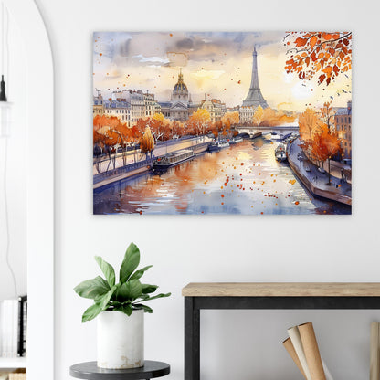 Paris France Eiffel Tower River Siene Canvas / Poster Print. Watercolour French Cityscape Travel Wall Decor Abstract Watercolor Autumn Gifts - CanvasityCrafts - Free Shipping