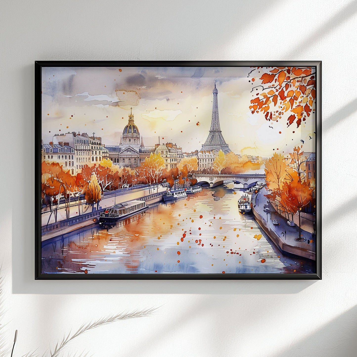 Paris France Eiffel Tower River Siene Canvas / Poster Print. Watercolour French Cityscape Travel Wall Decor Abstract Watercolor Autumn Gifts - CanvasityCrafts - Free Shipping