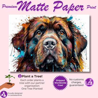 Newfoundland Canvas / Poster Print. Unique Colourful Watercolour Happy Dog Painting Newfie Splatter Paint Splash Art Animal Wall Decor Gifts - CanvasityCrafts - Free Shipping