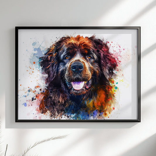 Newfoundland Canvas / Poster Print. Unique Colourful Watercolour Happy Dog Painting Newfie Splatter Paint Splash Art Animal Wall Decor Gifts - CanvasityCrafts - Free Shipping