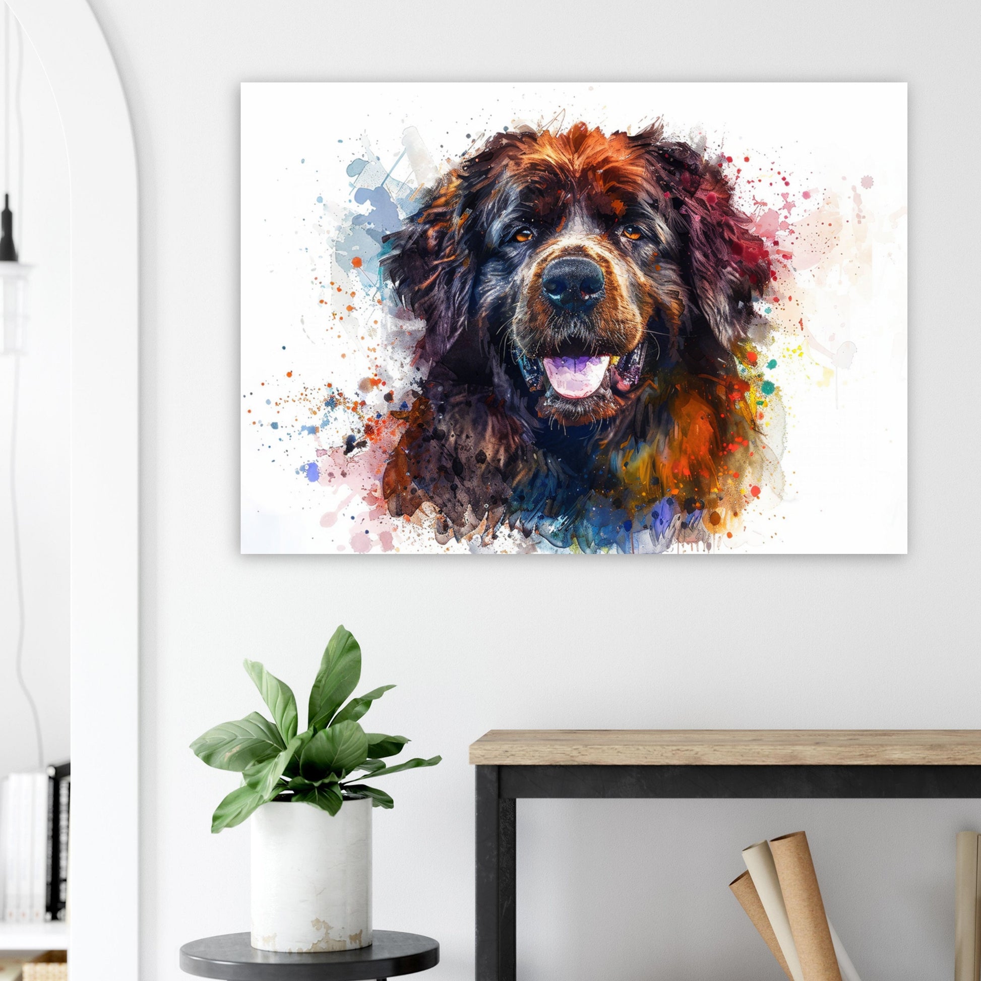 Newfoundland Canvas / Poster Print. Unique Colourful Watercolour Happy Dog Painting Newfie Splatter Paint Splash Art Animal Wall Decor Gifts - CanvasityCrafts - Free Shipping