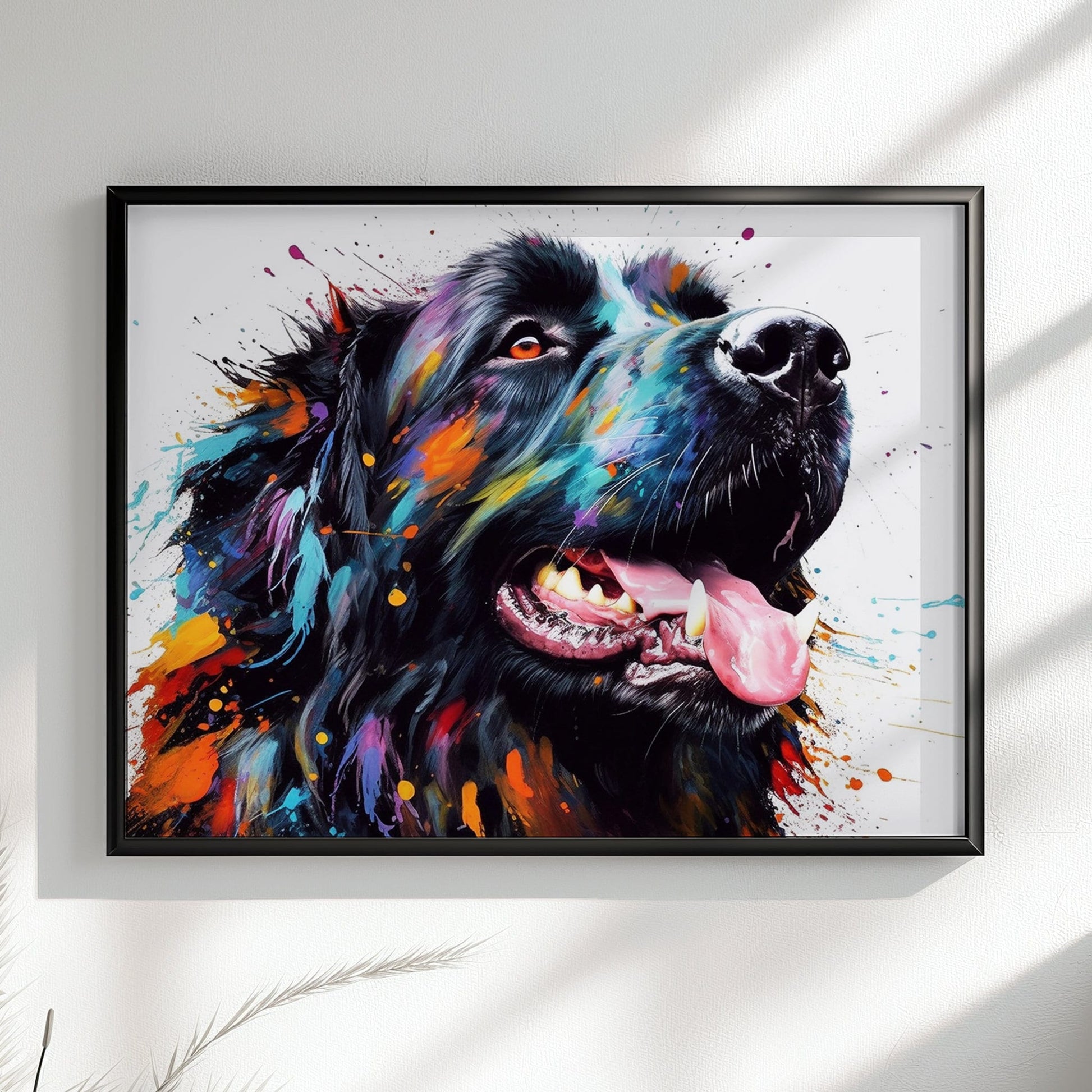 Black Newfoundland Poster Print. Unique Colourful Watercolour Happy Dog Painting Newfie Splatter Paint Splash Art Animal Wall Decor Gifts - CanvasityCrafts - Free Shipping